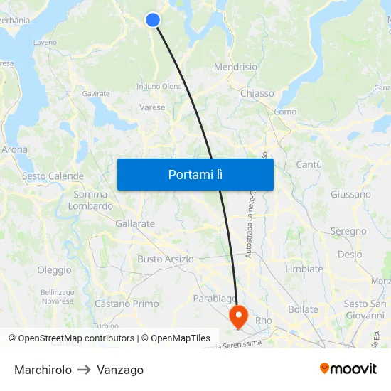 Marchirolo to Vanzago map