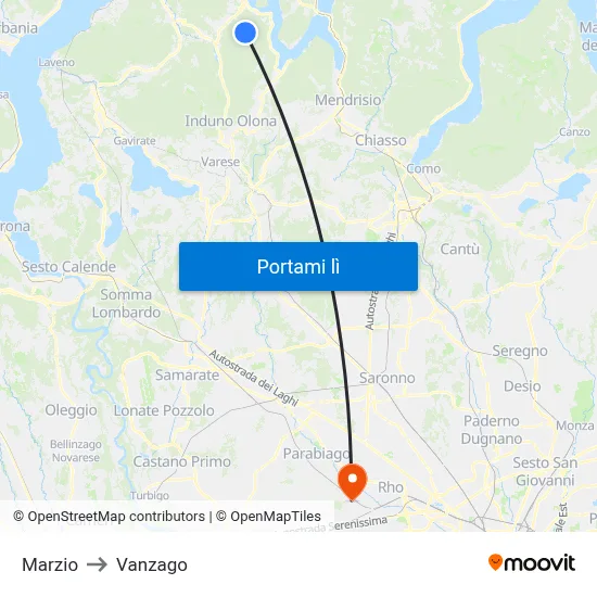 Marzio to Vanzago map