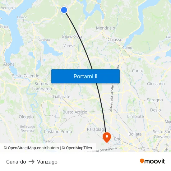 Cunardo to Vanzago map