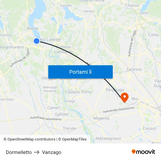 Dormelletto to Vanzago map