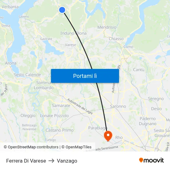 Ferrera Di Varese to Vanzago map