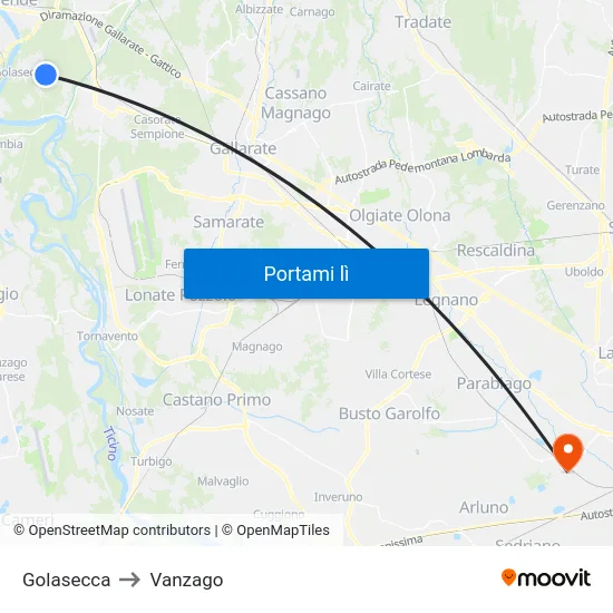 Golasecca to Vanzago map
