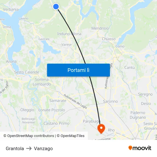 Grantola to Vanzago map