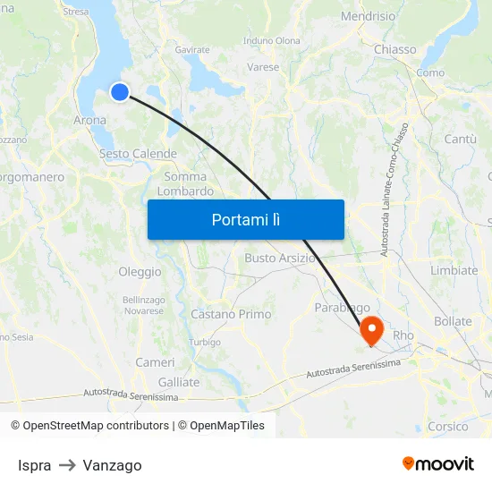 Ispra to Vanzago map