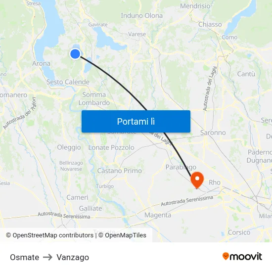 Osmate to Vanzago map