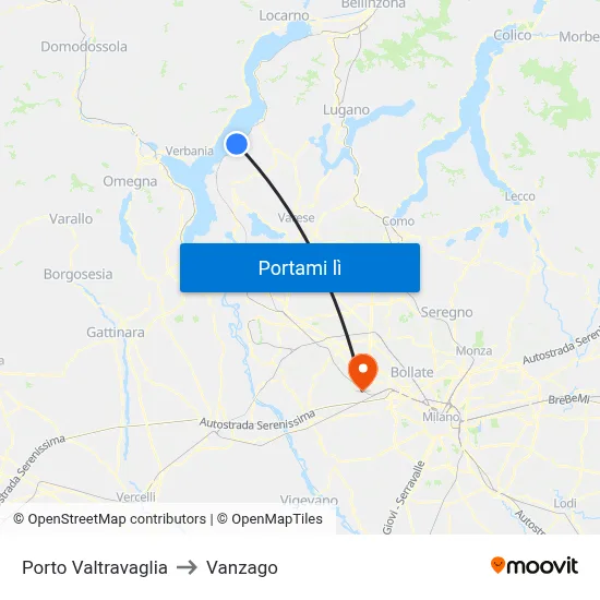 Porto Valtravaglia to Vanzago map