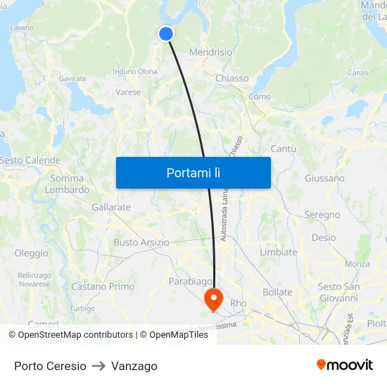 Porto Ceresio to Vanzago map