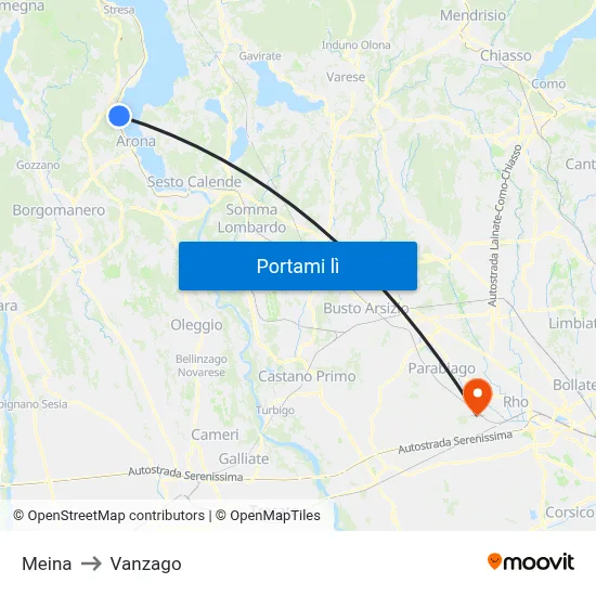 Meina to Vanzago map
