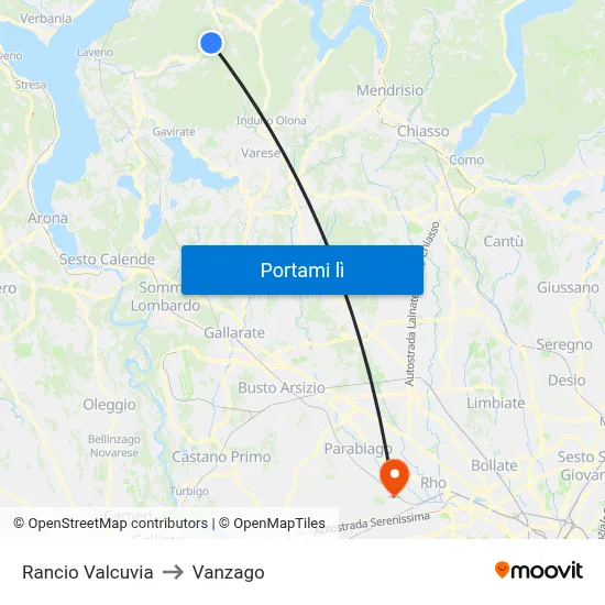 Rancio Valcuvia to Vanzago map