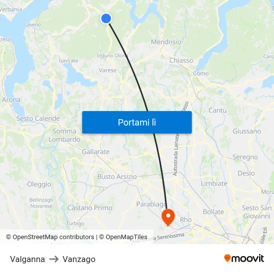 Valganna to Vanzago map