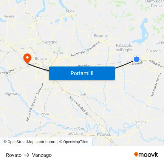 Rovato to Vanzago map