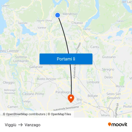 Viggiù to Vanzago map