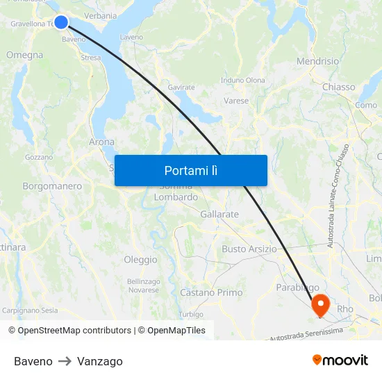 Baveno to Vanzago map