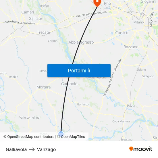 Galliavola to Vanzago map