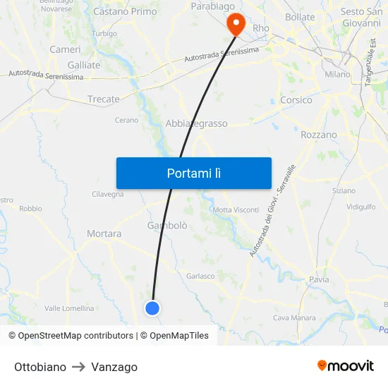 Ottobiano to Vanzago map