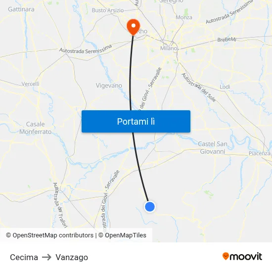 Cecima to Vanzago map