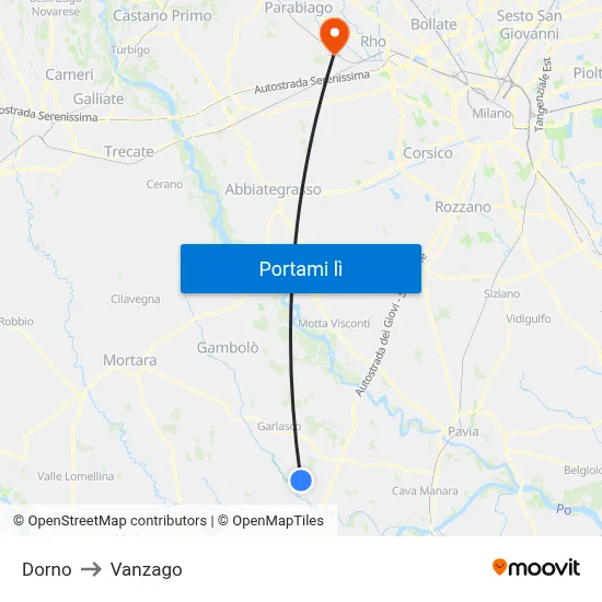 Dorno to Vanzago map