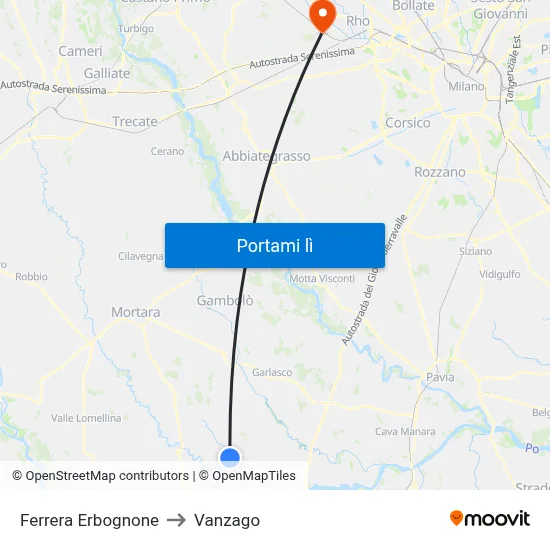 Ferrera Erbognone to Vanzago map