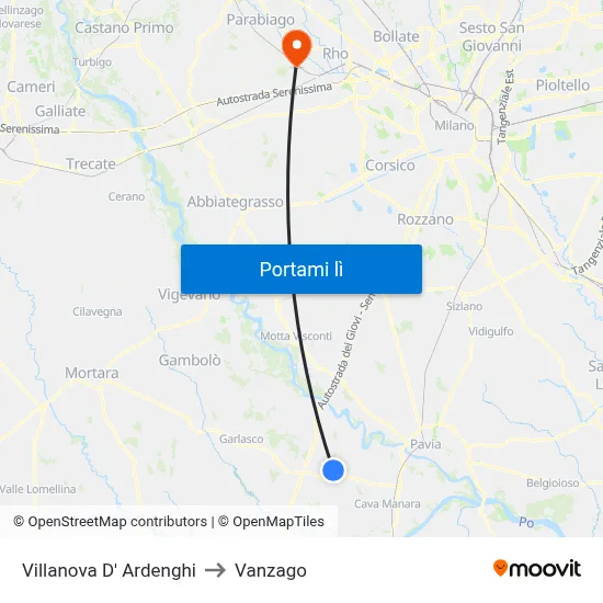 Villanova D' Ardenghi to Vanzago map