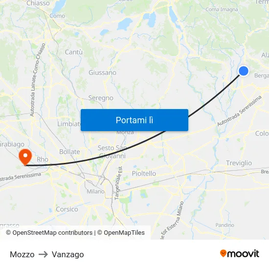 Mozzo to Vanzago map