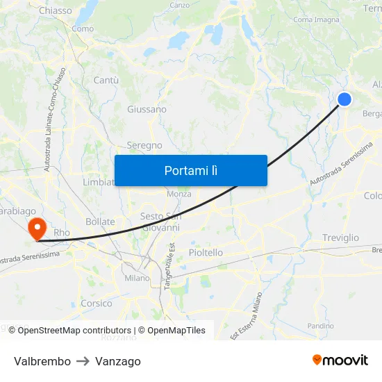 Valbrembo to Vanzago map