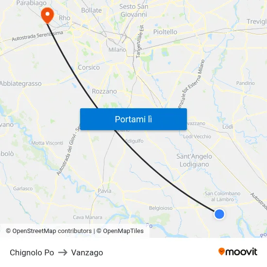Chignolo Po to Vanzago map