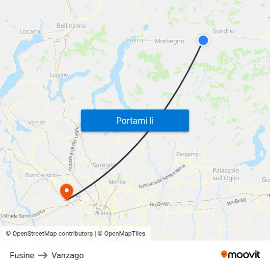 Fusine to Vanzago map