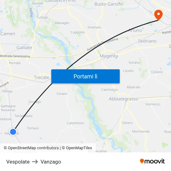 Vespolate to Vanzago map