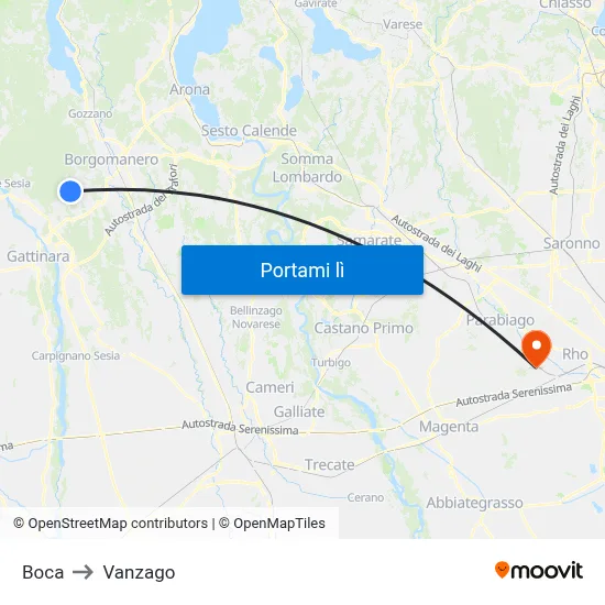 Boca to Vanzago map