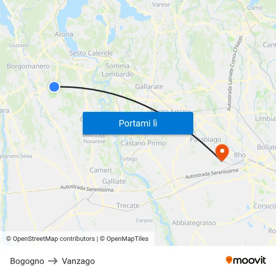 Bogogno to Vanzago map