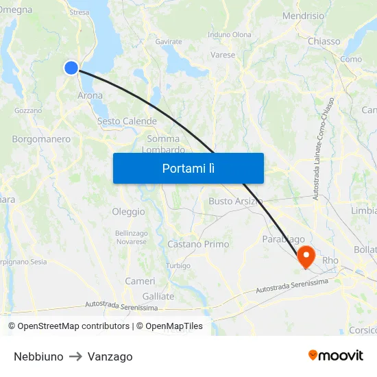 Nebbiuno to Vanzago map