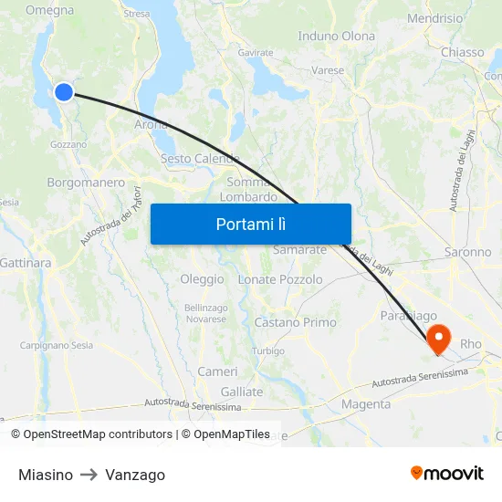 Miasino to Vanzago map