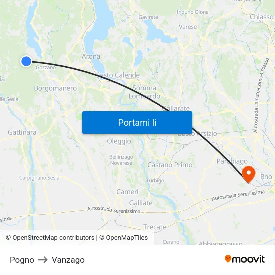 Pogno to Vanzago map