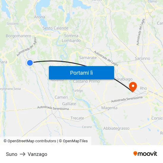 Suno to Vanzago map