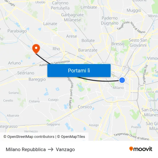 Milano Repubblica to Vanzago map