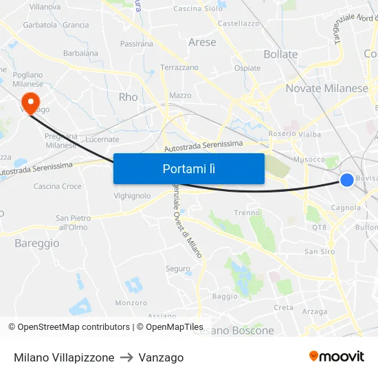 Milano Villapizzone to Vanzago map