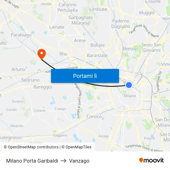 Milano Porta Garibaldi to Vanzago map
