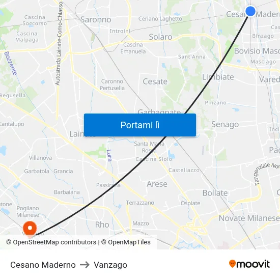 Cesano Maderno to Vanzago map