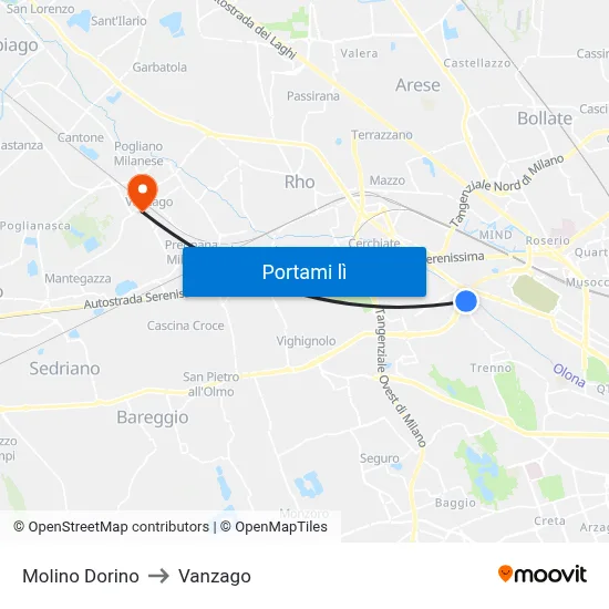 Molino Dorino to Vanzago map