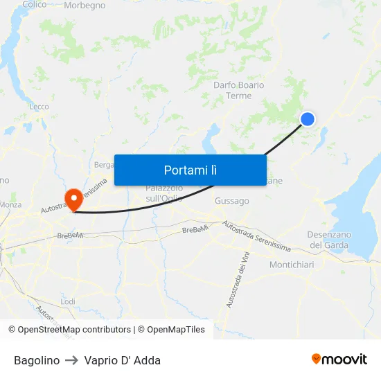 Bagolino to Vaprio D' Adda map