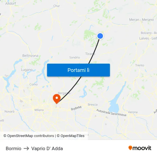 Bormio to Vaprio D' Adda map