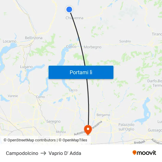 Campodolcino to Vaprio D' Adda map