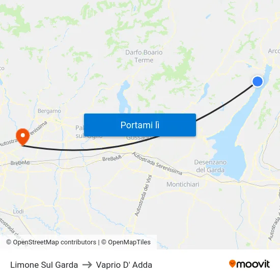 Limone Sul Garda to Vaprio D' Adda map