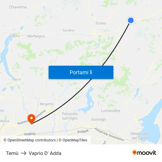 Temù to Vaprio D' Adda map