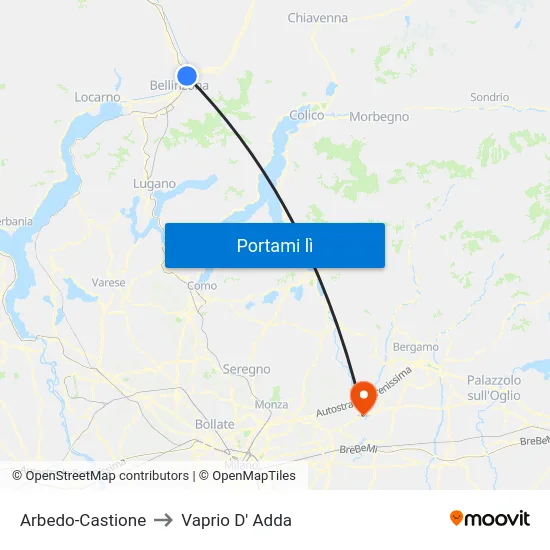 Arbedo-Castione to Vaprio D' Adda map