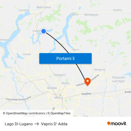 Lago Di Lugano to Vaprio D' Adda map