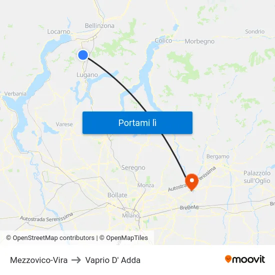 Mezzovico-Vira to Vaprio D' Adda map