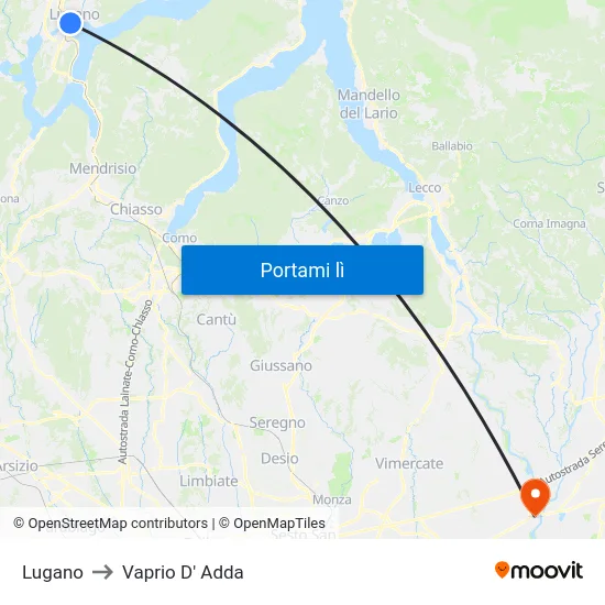 Lugano to Vaprio D' Adda map