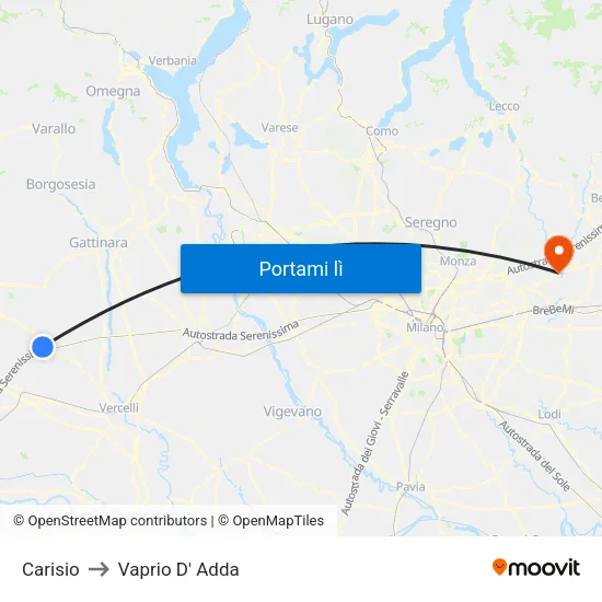 Carisio to Vaprio D' Adda map