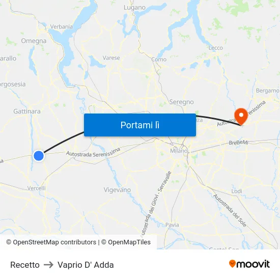 Recetto to Vaprio D' Adda map